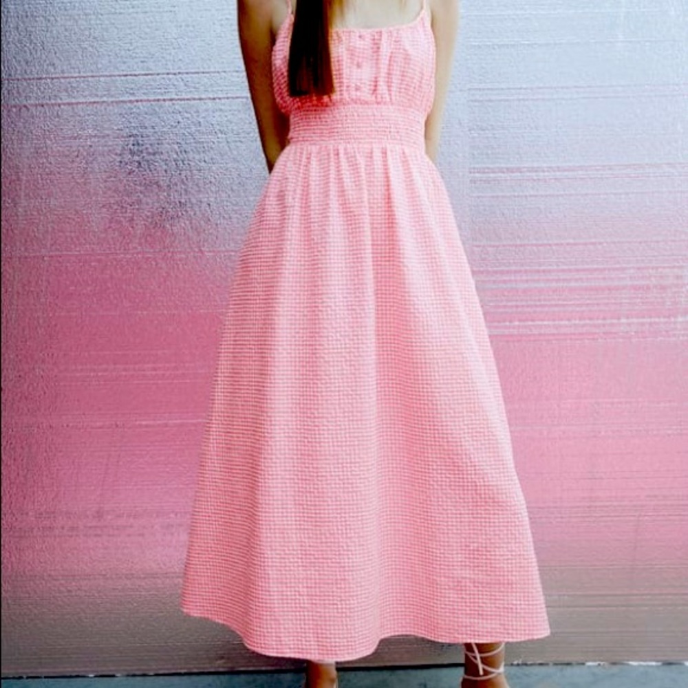 zara GINGHAM MIDI DRESS NWT. size small